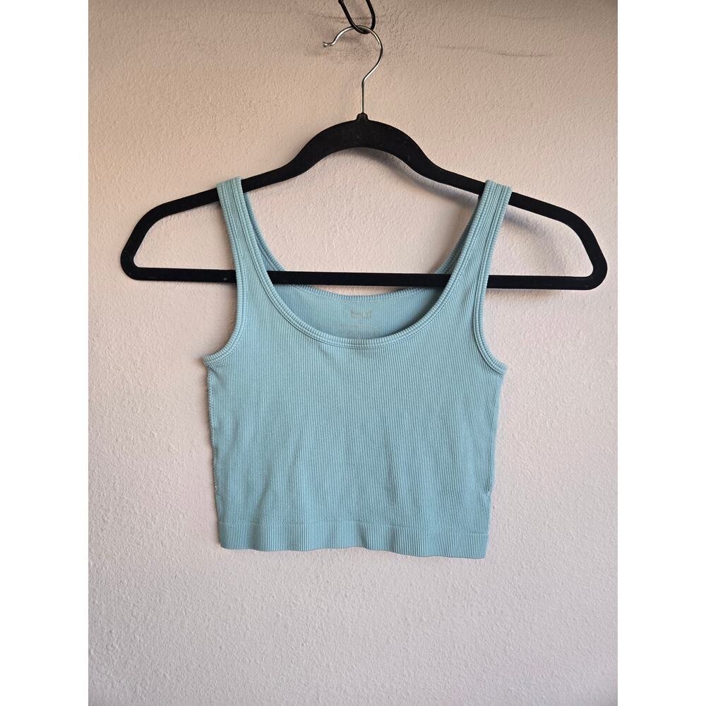Free People Movement Blue Ribbed Seamless Cropped Tank Top Small Yoga Athletic
